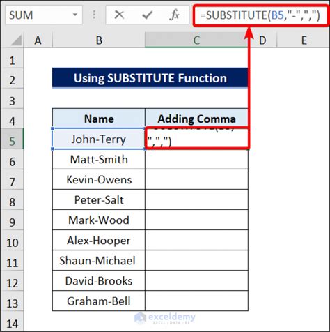 Adding commas after each cell in Excel