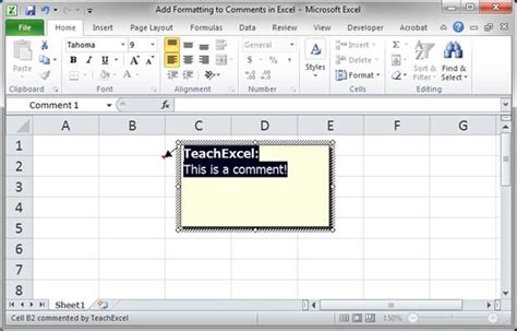 Excel Comment Format