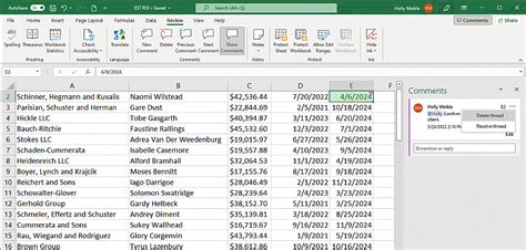 Excel Comment Thread