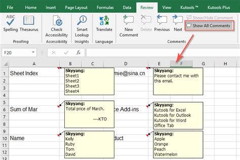 Excel Comments Assumptions