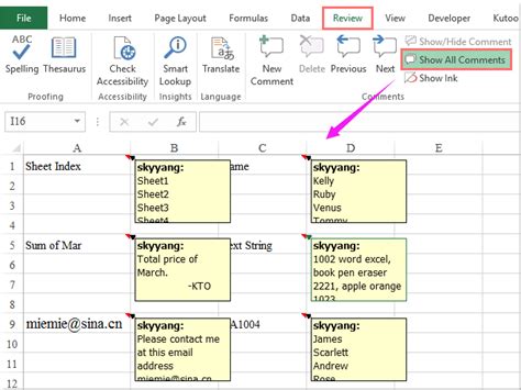 Excel Comments Limitations