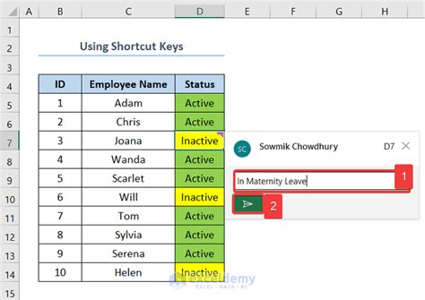 Excel comments shortcut