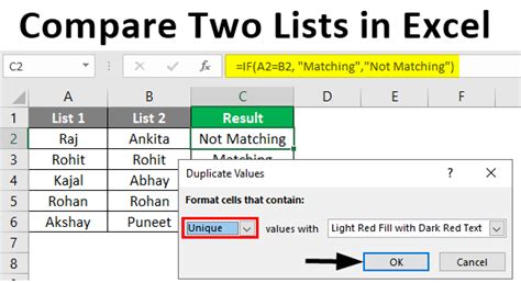 Using the IF Function to Compare Two Lists