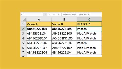 Excel comparison formulas