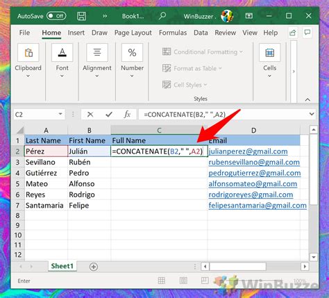 Excel concatenate function example with multiple cells