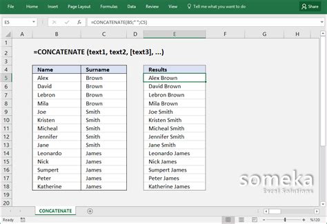 Excel concatenate function example with TRIM