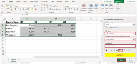 Example of highlighting blank cells in a specific row