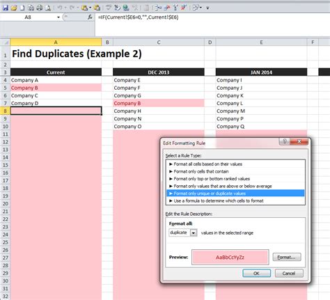 Excel Conditional Formatting Duplicates