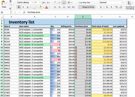 Example of Excel Conditional Formatting