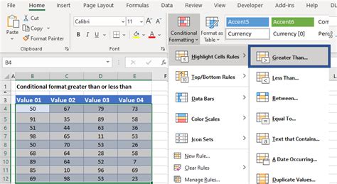 Excel Conditional Formatting with Greater Than Symbol