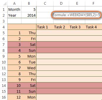 Excel Conditional Formatting Weekends