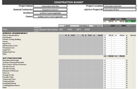 Excel Construction Budget Template Gallery 8