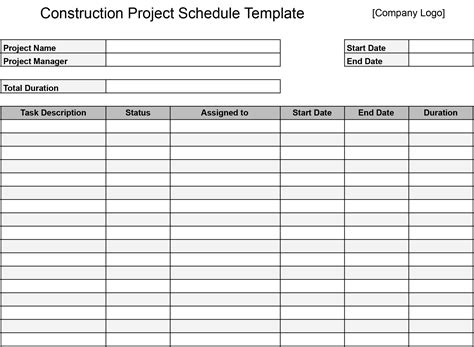 Excel Construction Schedule Template Free