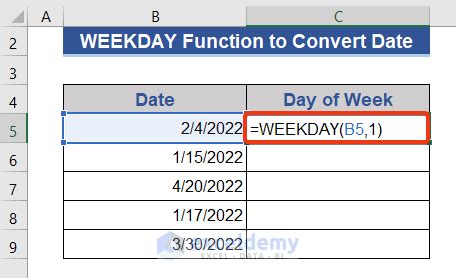 Excel INT and WEEKDAY Functions