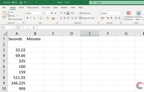 Excel Converting Seconds to Minutes Using Division Operator