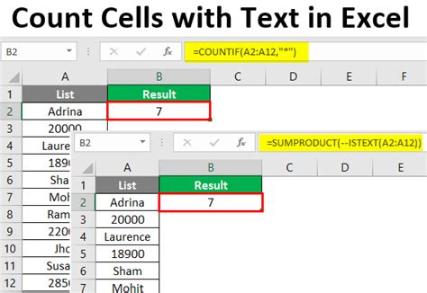 Excel count cells with text example