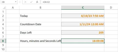 Excel Countdown NOW()