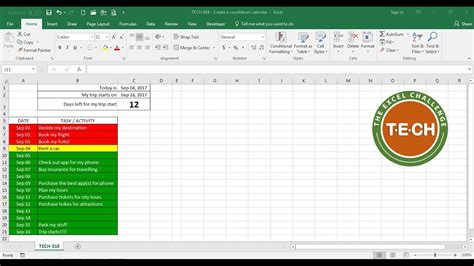 Excel Countdown to Date Example 1