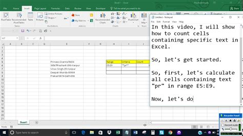 Excel Counting Cells with Specific Text Example