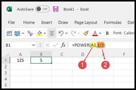 Excel cube root power function