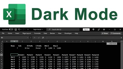 Excel Dark Mode Features