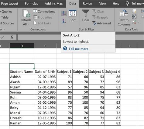 Excel Data Analysis Sorting