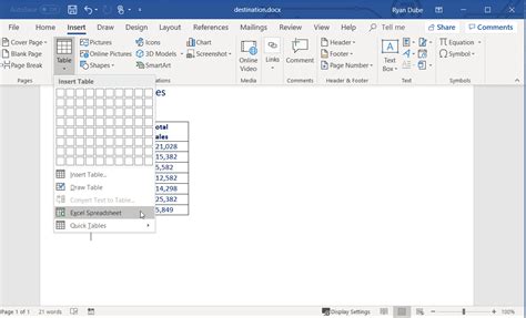 Excel Data Linked to Word