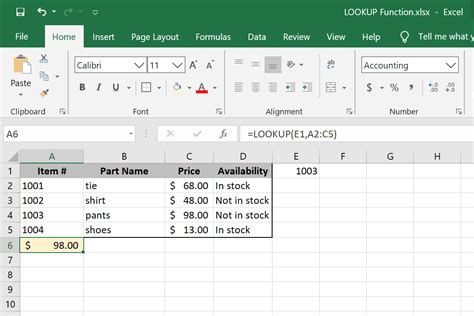 Excel Data Lookup Example