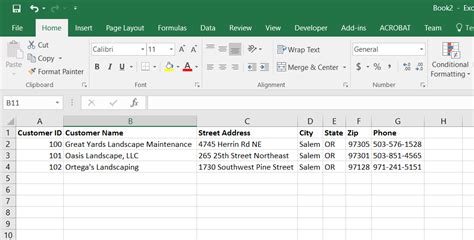 Excel Data Setup