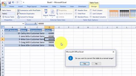 Excel Data Table Removal