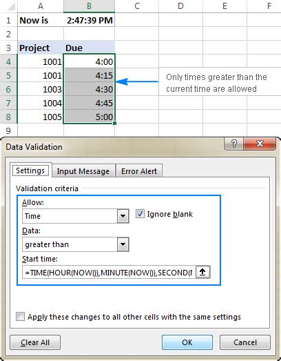 Excel Data Validation Features