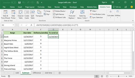 Excel date calculation formulas