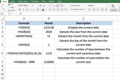 Excel Date Calculation Formulas Example