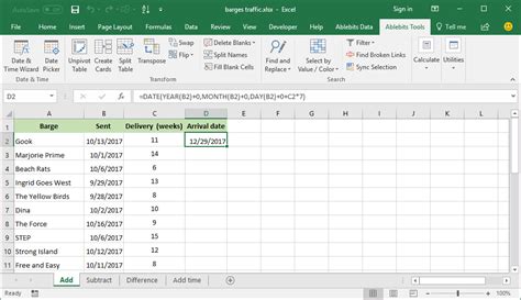 Excel date calculations example 10