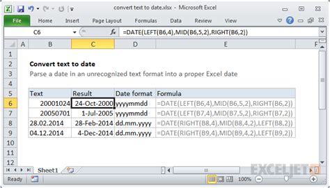 Excel date conversion formula for day of the week