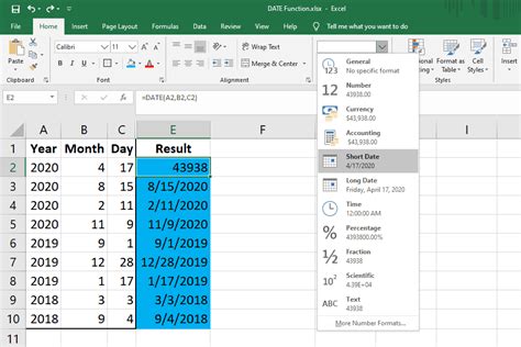 Excel date format options