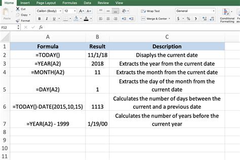 Excel Date Gallery