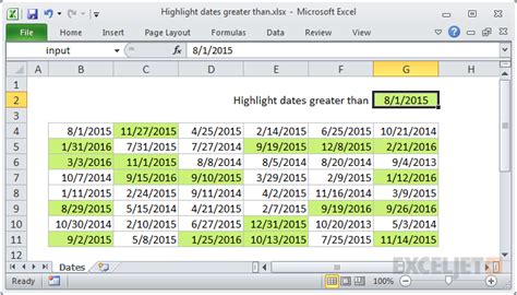 Excel Date Greater Than Formula