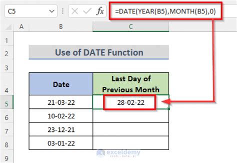 Excel date last day of last month