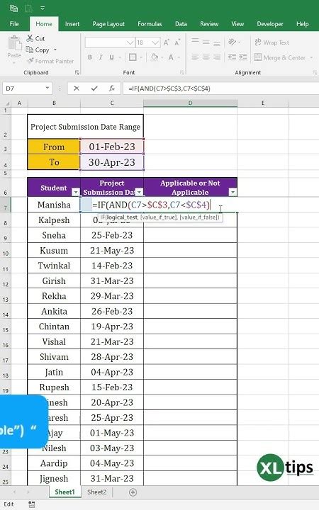 Excel date range formula