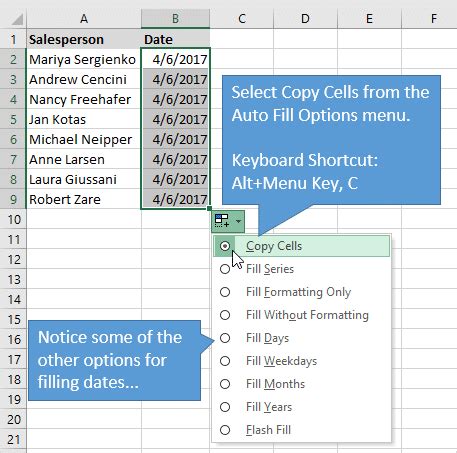 Excel Date Series Shortcut Example