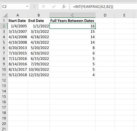 Excel Date Year Calculation Example