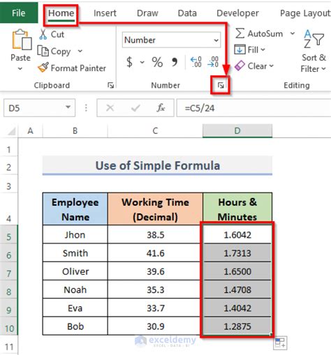 Excel Decimal Hours