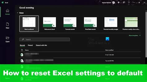 Excel Default Settings