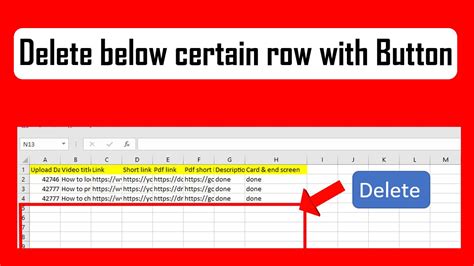 Delete Row Button in Excel