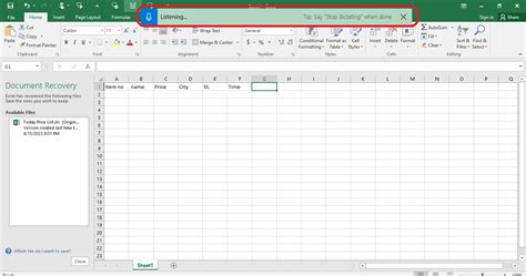 Excel Dictation Pane