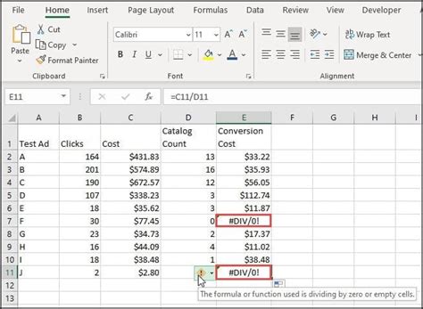 Excel Division by Zero Error