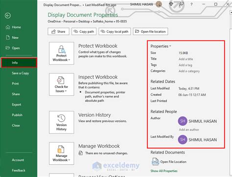 Excel Document Properties Dialog Box on Mac