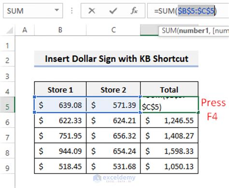 Excel $ Symbol Shortcut