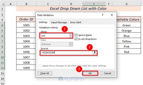 Excel Drop Down Color